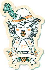 Retro Tattoo Style elf bard with natural twenty dice roll