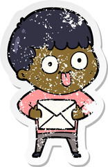 distressed sticker of a cartoon man staring