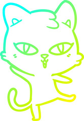 cold gradient line drawing of a cartoon cat