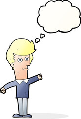 cartoon man punching with thought bubble