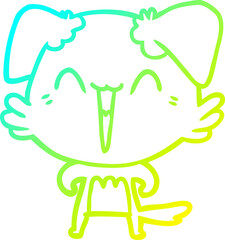 cold gradient line drawing of a happy little dog cartoon