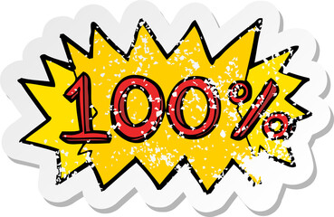 retro distressed sticker of a cartoon 100% symbol