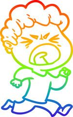rainbow gradient line drawing of a cartoon furious man