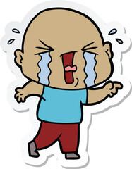 sticker of a cartoon crying bald man