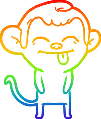 rainbow gradient line drawing of a funny cartoon monkey