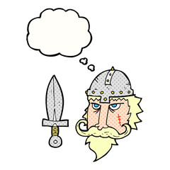 freehand drawn thought bubble cartoon viking warrior