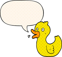 cartoon quacking duck with speech bubble in comic book style