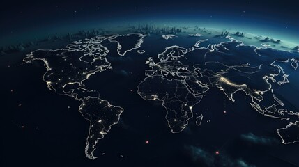 Naklejka premium Minimalistic world map in moonlight, with dark, mysterious atmosphere