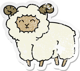 distressed sticker of a quirky hand drawn cartoon ram