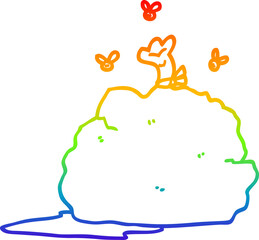 rainbow gradient line drawing of a cartoon bag of garbage