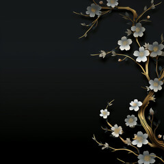 dark Japanese style floral background with ornament