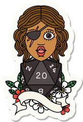 sticker of a human rogue with natural 20 dice roll