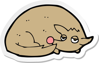 sticker of a cartoon curled up dog
