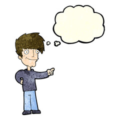 cartoon man pointing with thought bubble
