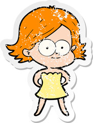 distressed sticker of a happy cartoon girl