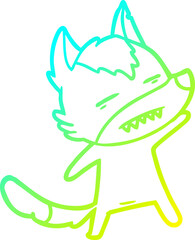 cold gradient line drawing of a cartoon wolf showing teeth
