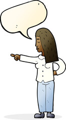 cartoon woman pointing with speech bubble