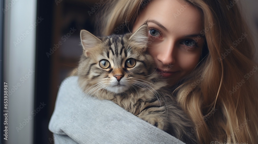 Sticker Girl holding a cat