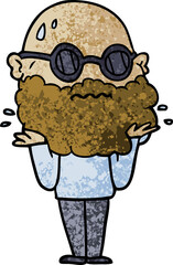 cartoon worried man with beard and sunglasses