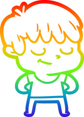 rainbow gradient line drawing of a cartoon happy boy