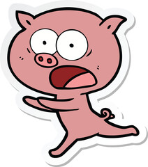 sticker of a cartoon pig running