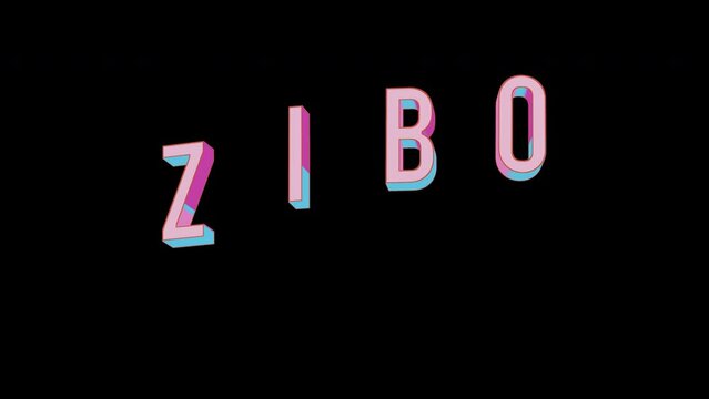 Bright letters jump merrily in the inscription ZIBO Big city. Retro. Alpha channel black. Looped from frame 120 to 240, Alpha BW at the end