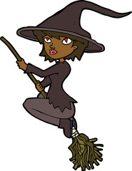 cartoon witch riding broomstick