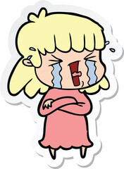 sticker of a cartoon woman in tears
