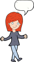 cartoon woman with no worries with speech bubble