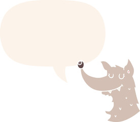 cartoon wolf with speech bubble in retro style