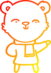 warm gradient line drawing of a happy cartoon polar bear