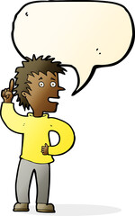 cartoon boy with idea with speech bubble