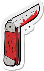 sticker of a cartoon bloody folding knife