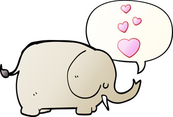 cute cartoon elephant with love hearts with speech bubble in smooth gradient style