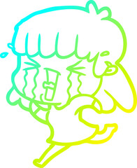 cold gradient line drawing of a cartoon woman in tears
