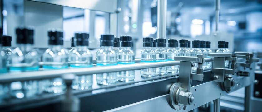 line at the plant for the creation of test tubes and jars for medicines - Powered by Adobe