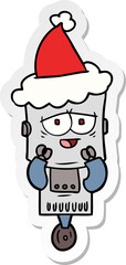 hand drawn sticker cartoon of a robot wearing santa hat