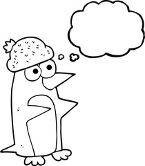 freehand drawn thought bubble cartoon penguin