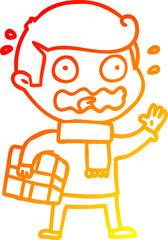 warm gradient line drawing of a cartoon man totally stressed out