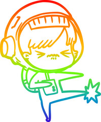 rainbow gradient line drawing of a cartoon astronaut woman
