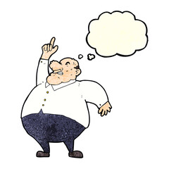 cartoon big fat boss with thought bubble