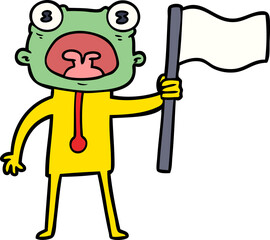 cartoon weird alien with flag