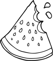 freehand drawn black and white cartoon watermelon slice