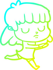 cold gradient line drawing of a cartoon indifferent woman