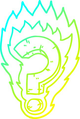 cold gradient line drawing of a cartoon flaming question mark
