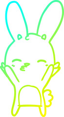 cold gradient line drawing of a curious bunny cartoon
