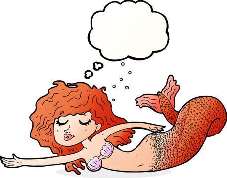 cartoon mermaid with thought bubble