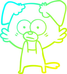 cold gradient line drawing of a nervous dog cartoon