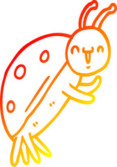 warm gradient line drawing of a cute cartoon ladybug