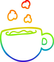 rainbow gradient line drawing of a cartoon coffee cup
